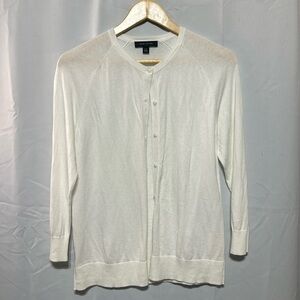 Ann Taylor White 3/4 Sleeve Cardigan Sweater Size LT